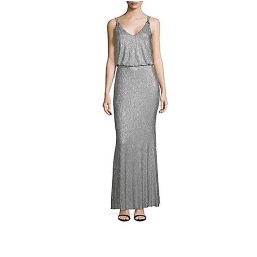 EUC Calvin Klein Elegant  Glitter Metallic Blouson Formal Gown size 10